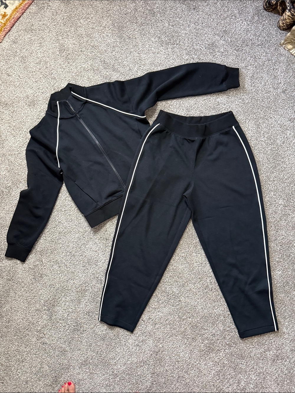 SPANX 2 piece set Black Joggers and Zip-Up Jacket with White Piping